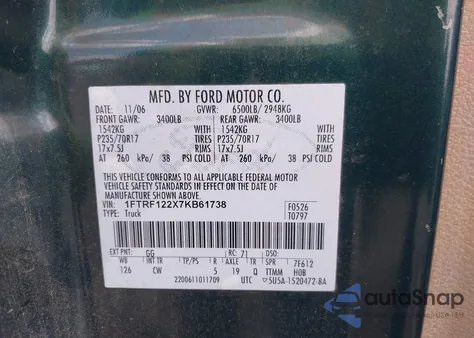 2007 Ford F-150 Stx/Xl/Xlt из США, поврежденный, VIN 1FTRF122X7KB61738